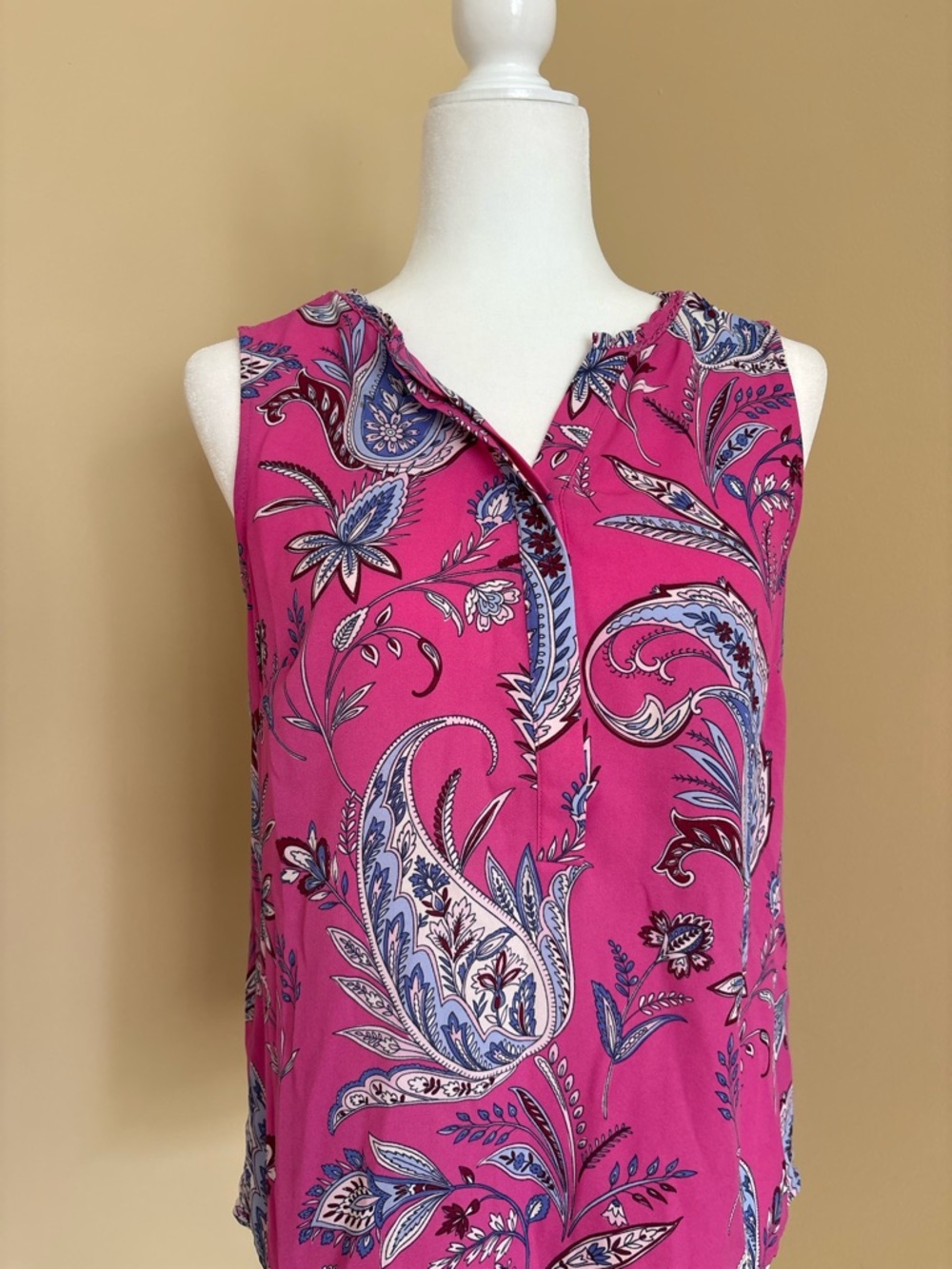 Talbots Hot Pink Floral-Print Sleeveless Top